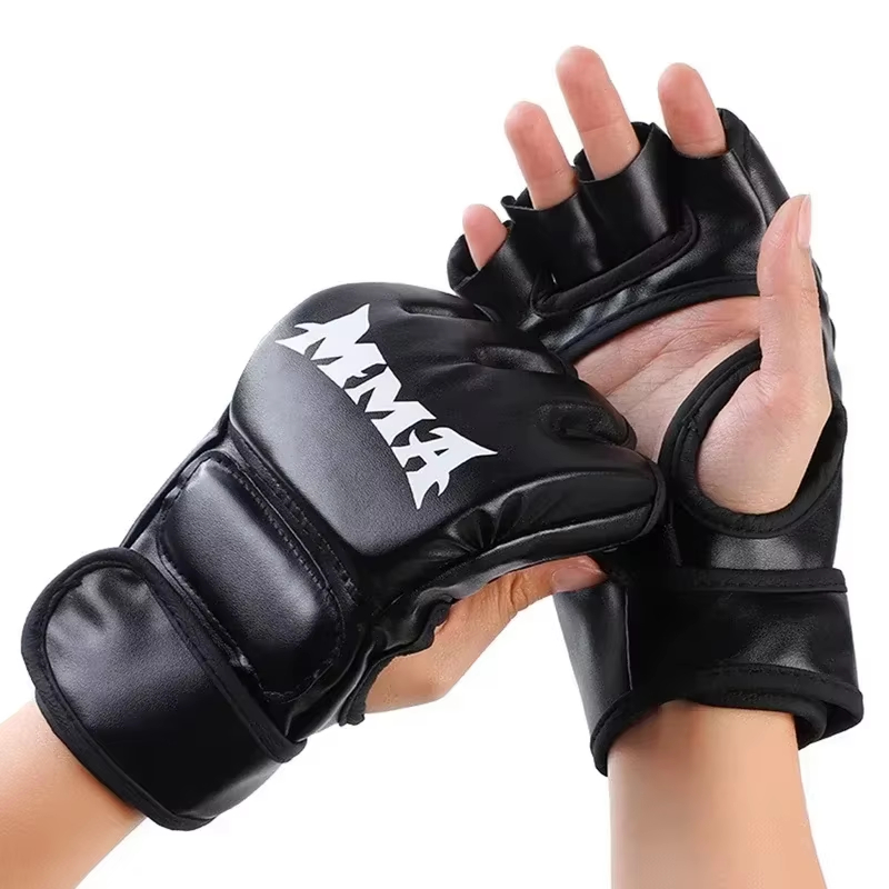 Motorcycle Glove Knuckle - Professionelle Box-Trainingshandschuhe, halbe Finger, Lederpolsterung für